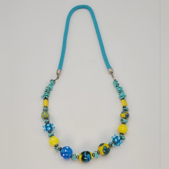 Vintage Venetian Murano Glass Old Turquoise Beaded Necklace Sterling Silver 26" - Picture 1 of 16